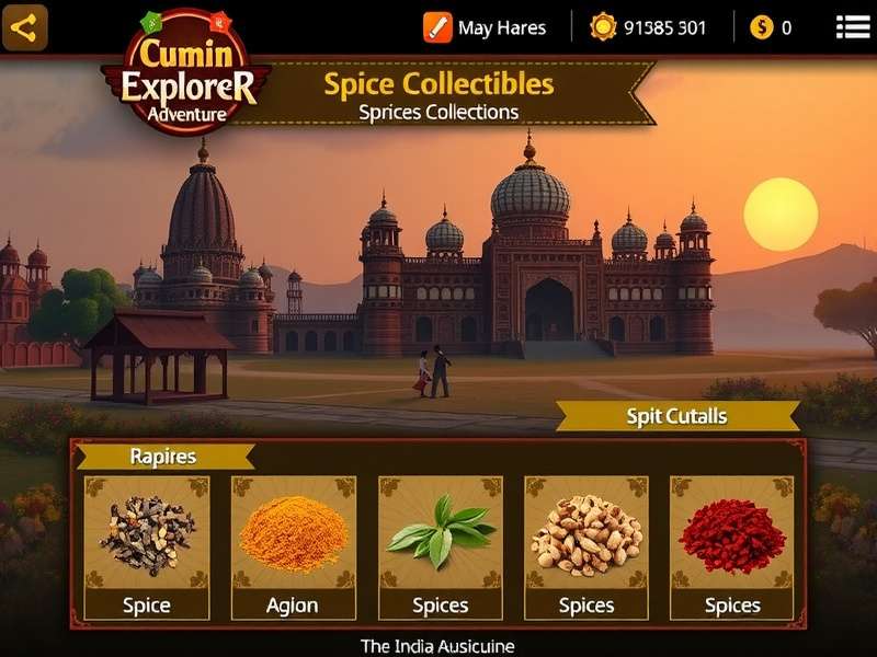 Cumin Explorer Adventure spice collection interface showing different Indian spices